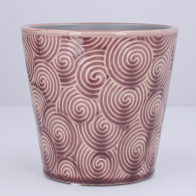 Ceramic Pot Cover 16cm - Dusty Mauve Spiral