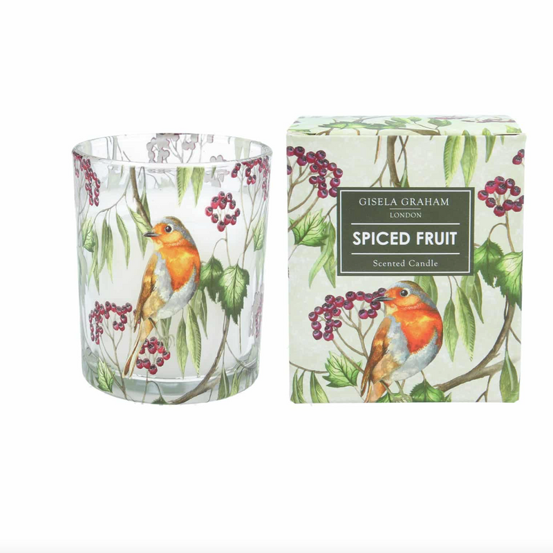 Large Spiced Fruit candle in a decorated Robin and Berries Jar