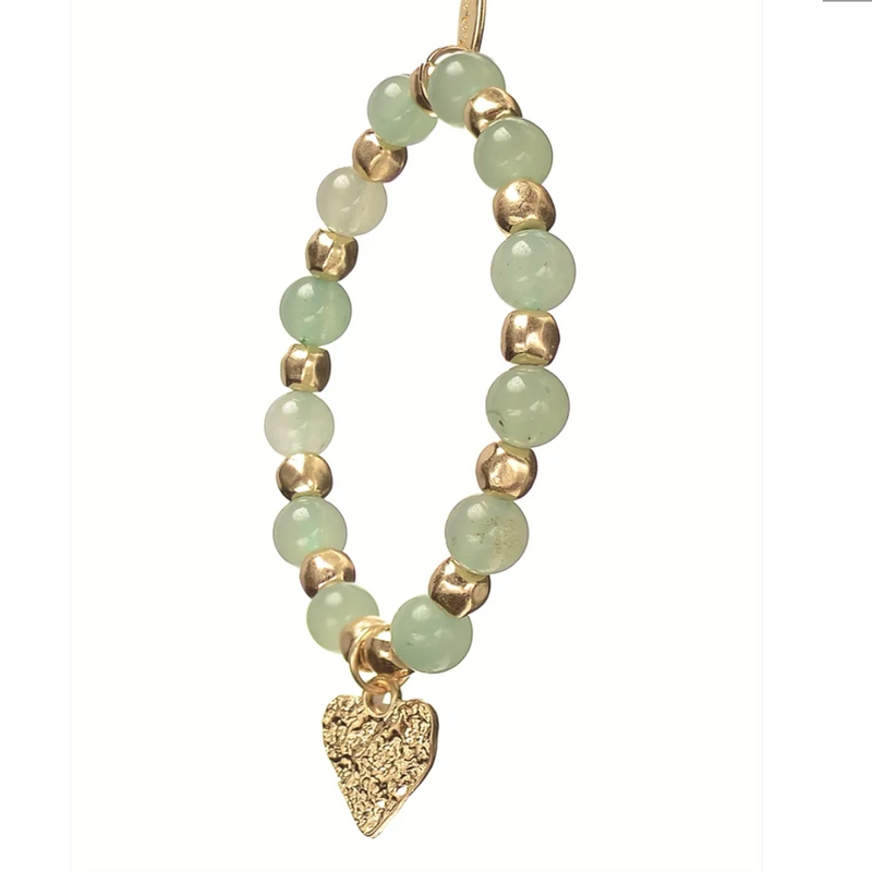 Jade Green Bracelet with Heart Drop