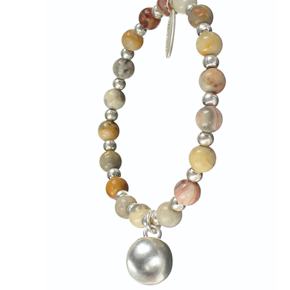 Worn Silver and Crazy Agate Bracelet
