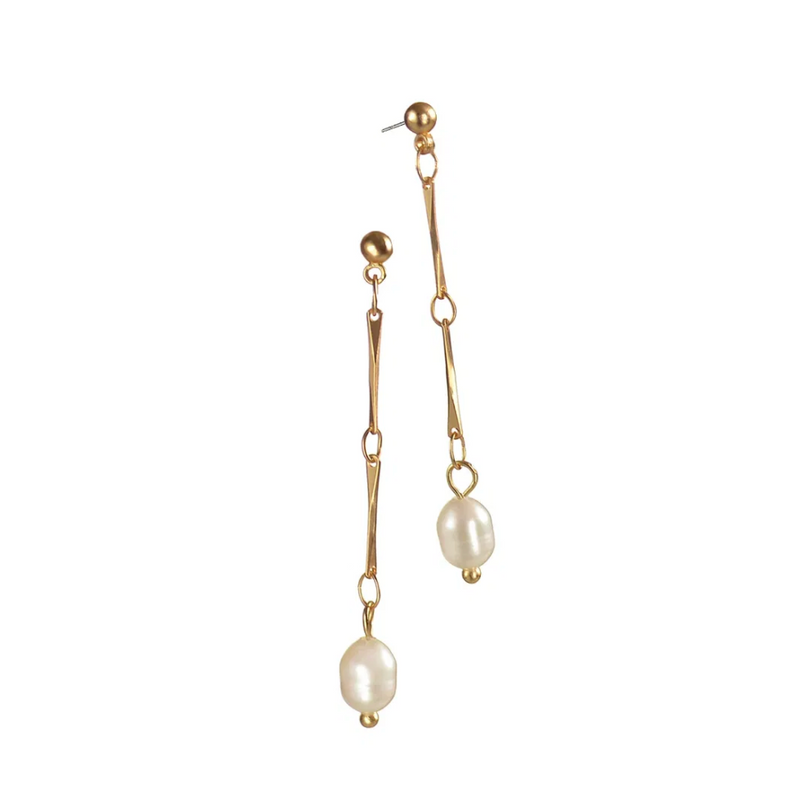 Matte Gold Earrings with Cream Pearl Drops