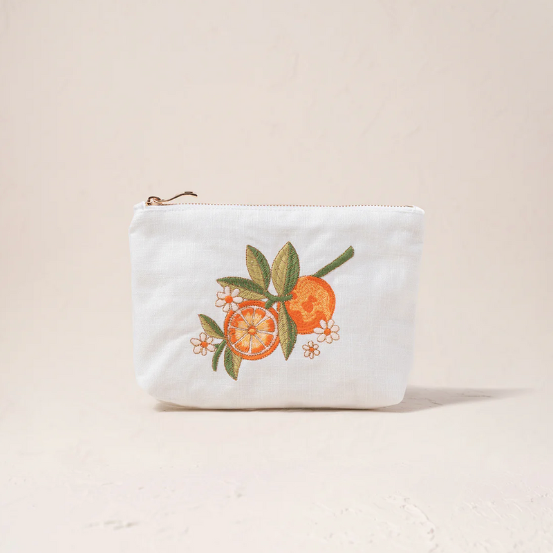 Elizabeth Scarlett Orange Blossom White Cotton Mini Pouch