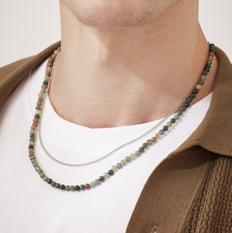 Men's Mixed Green Bloodstone Double Necklace