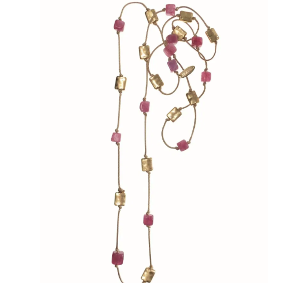Worn Gold and Rosey Quartz Stone Necklace