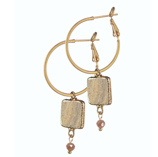 Stone Square Captured on Hoop Earrings