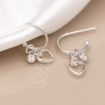 Sterling silver c-post heart and crystal charm earrings
