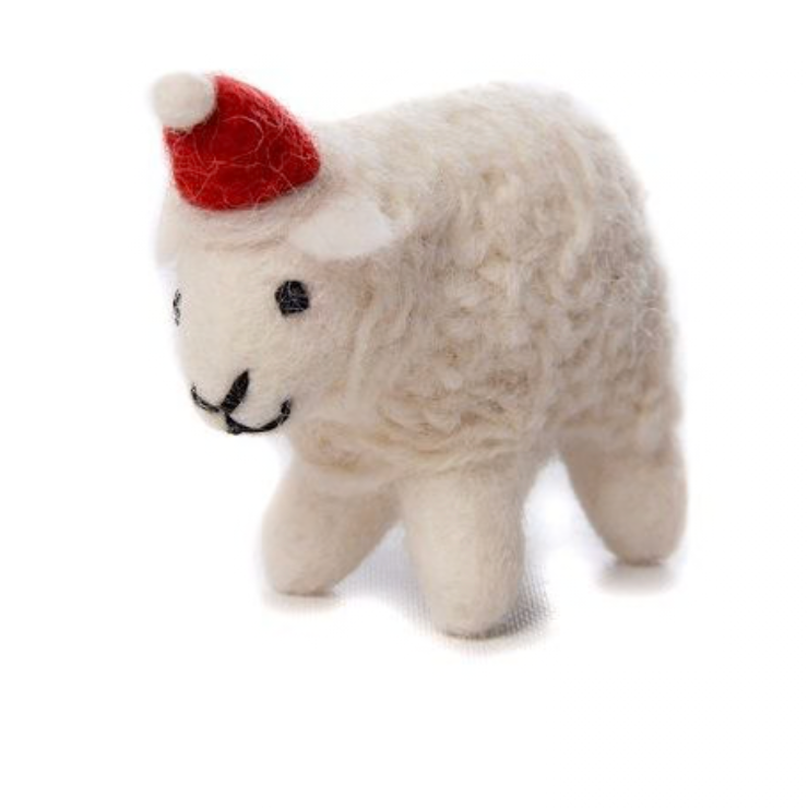 Felted Sheep in Christmas Hat