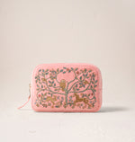 Elizabeth Scarlett Tree of Life Velvet Wash Bag - Blush Pink