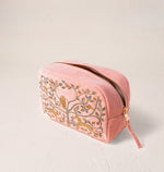 Elizabeth Scarlett Tree of Life Velvet Wash Bag - Blush Pink
