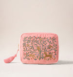 Elizabeth Scarlett Tree of Life Velvet Wash Bag - Blush Pink