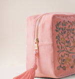 Elizabeth Scarlett Tree of Life Velvet Wash Bag - Blush Pink