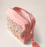 Elizabeth Scarlett Tree of Life Velvet Wash Bag - Blush Pink