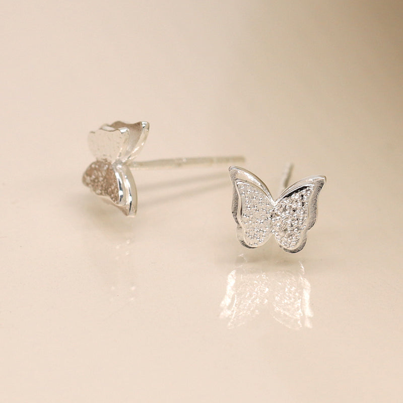 Sterling silver foil texture butterfly studs