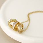 Golden triple mini crystal rings necklace