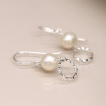 Sterling silver pearl and textured circle earrings