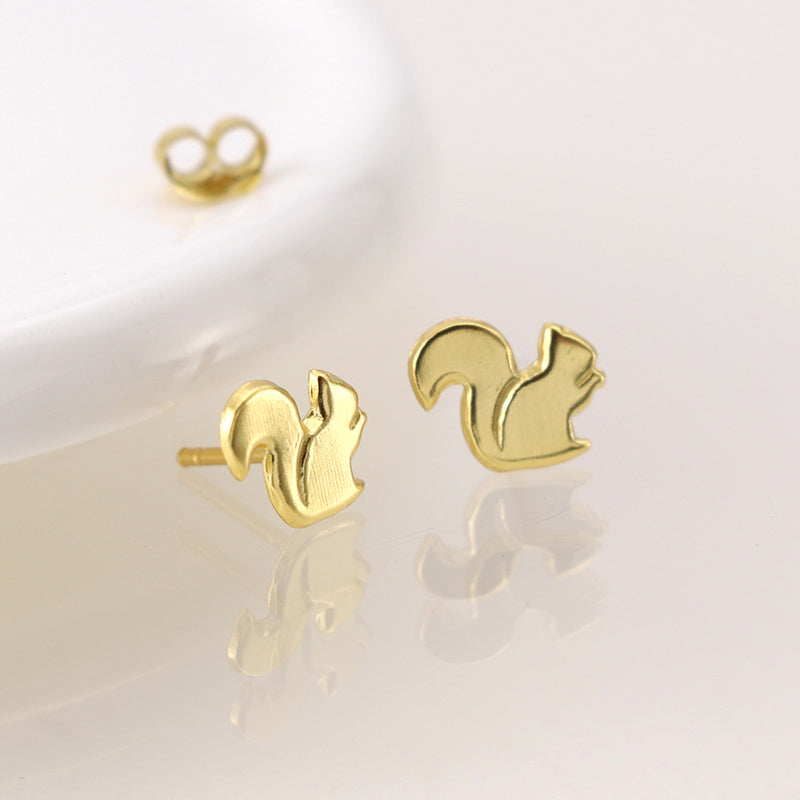 Gold plated silver squirrel stud earrings