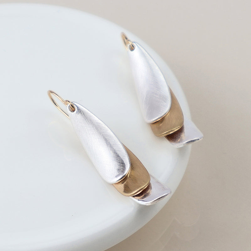 Mixed finish triple layer earrings