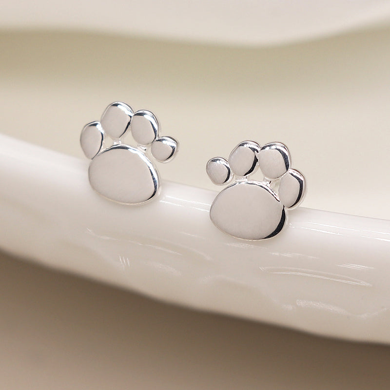 Sterling silver paw print stud earrings