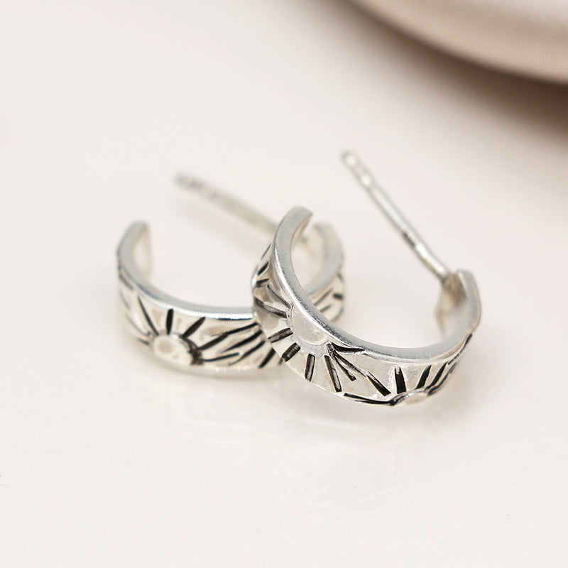 Sterling silver sunbeam small hoop earrings