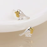 Sterling silver and gold robin stud earrings