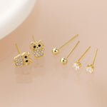 Golden crystal owl earring set