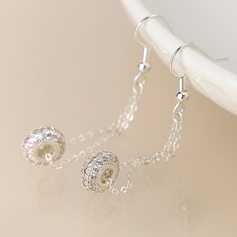 Silver plated pave crystal hoop and chain earrings
