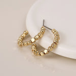 Golden cube bead hoop earrings