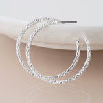 Silver plated textured hoop earrings