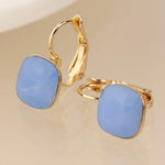 Golden and blue square crystal drop earrings