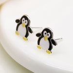 Sterling silver enamel penguin earrings