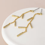 Golden fine chain and crystal bars drop earrings