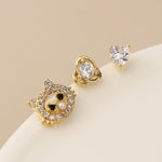 Golden cats and heart earring set