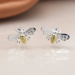 Sterling silver bee stud earrings with gold plating