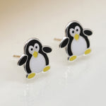 Sterling silver enamel penguin earrings