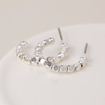 Silver plated cube bead hoop earrings