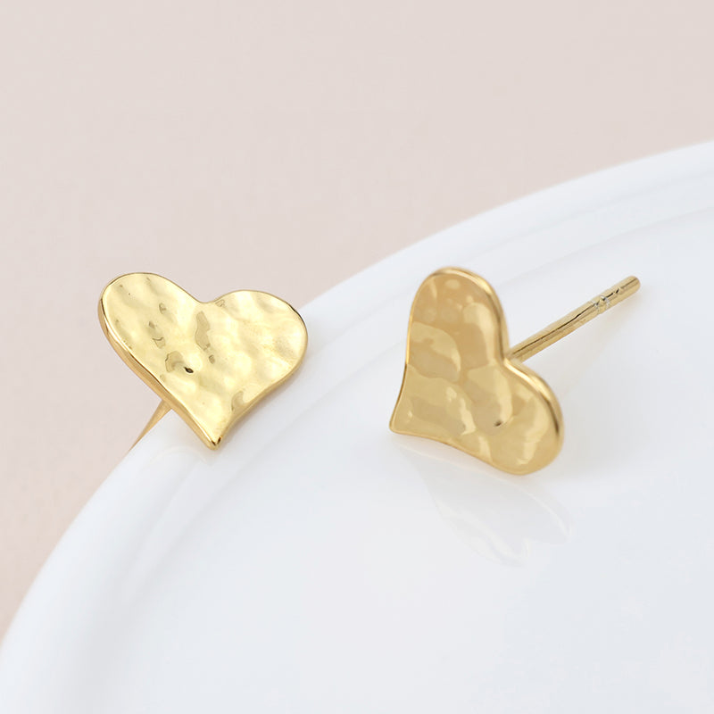 Sterling silver and gold plated hammered heart studs