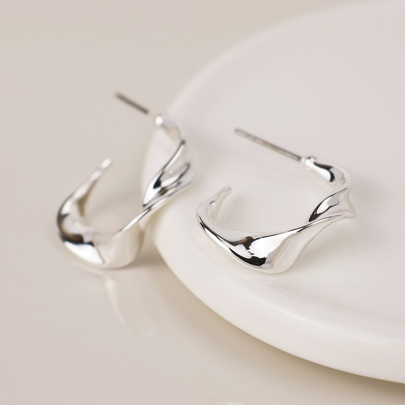 Silver plated wave hoop earrings