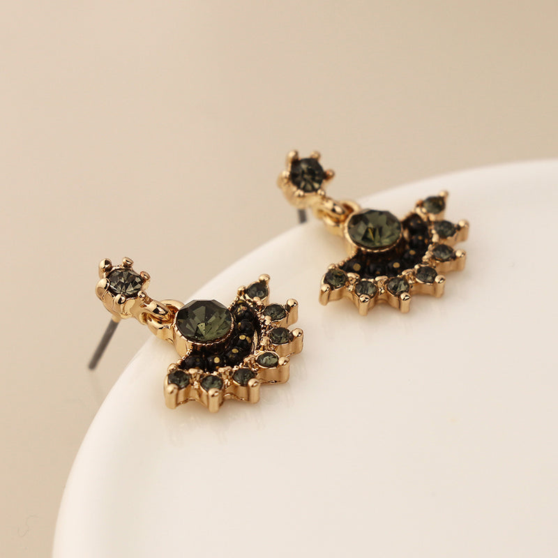 Golden, black and grey fan drop earrings