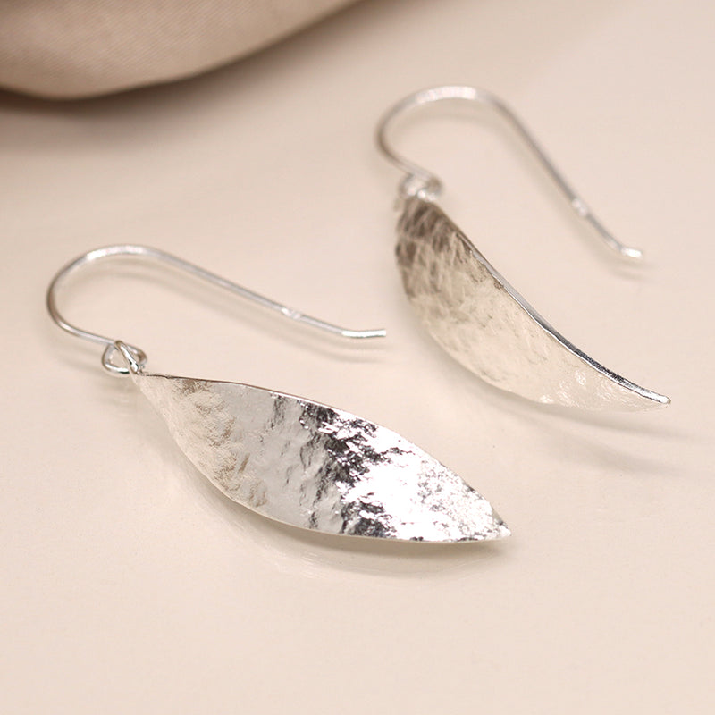 Sterling silver foil texture marquis earrings