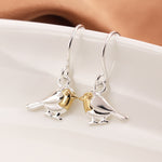 Sterling silver and gold robin drop earrings