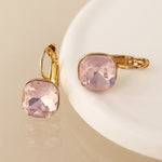 Golden and pink square crystal drop earrings