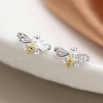 Sterling silver bee stud earrings with gold plating