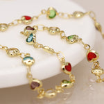 Golden rainbow glass hearts necklace