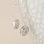 Silver plated pave crystal hoop and chain earrings