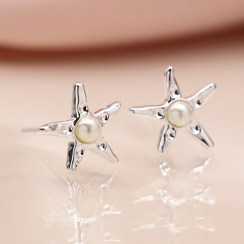 Sterling silver starfish and pearl earrings