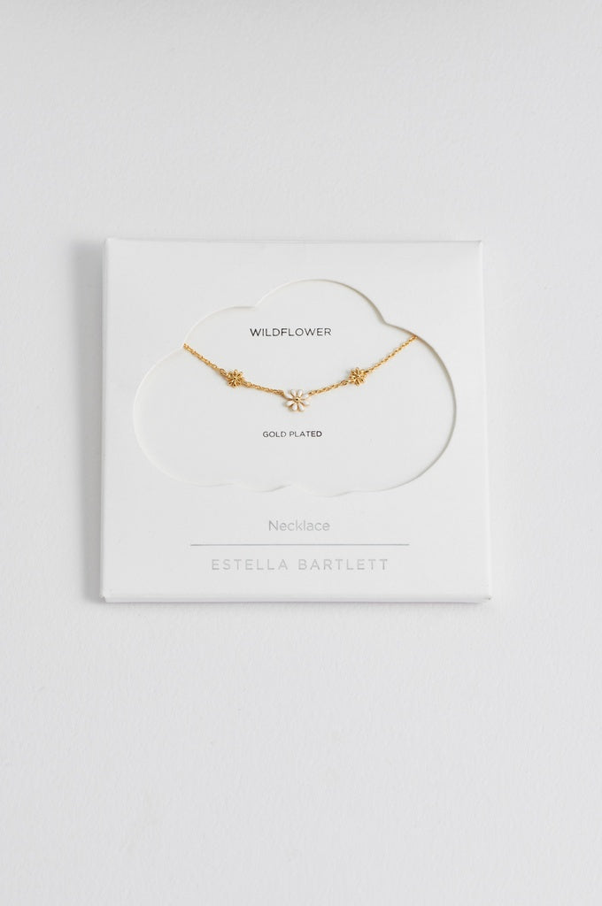 Gold Plated Triple Flower White Enamel Necklace