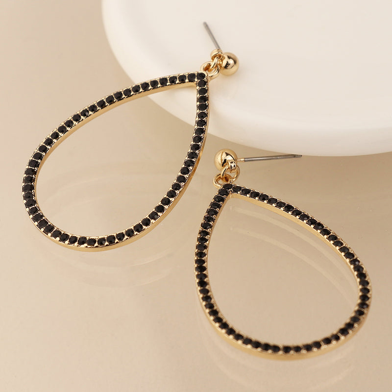 Golden and black crystal large teardrop earrings
