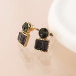 Golden mixed shape black crystal earrings