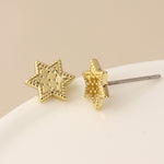 Silver plated and golden textured star stud earrings