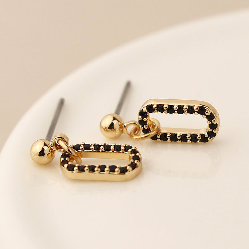 Golden and black crystal mini stadium earrings